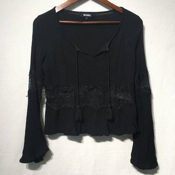 Missguided Tops - Missguided Black Boho  Style Long Sle…